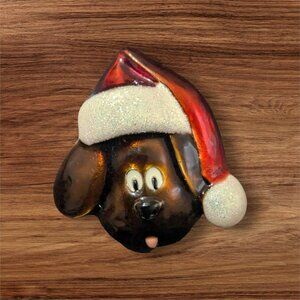 Christmas Dog Brooch‎ Pin With Santa Hat Enamel Jewelry Holiday Festive Fun